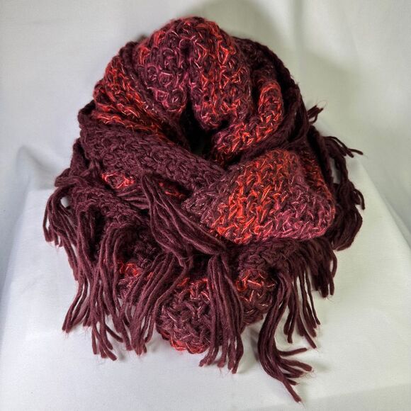 Express Wide Winter Infinity Scarf Tassels Fucshia Wine Extra Cozy Soft Acrylic - Picture 3 of 6